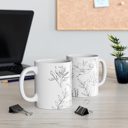 ‘White Floral’ Ceramic Mug 11oz