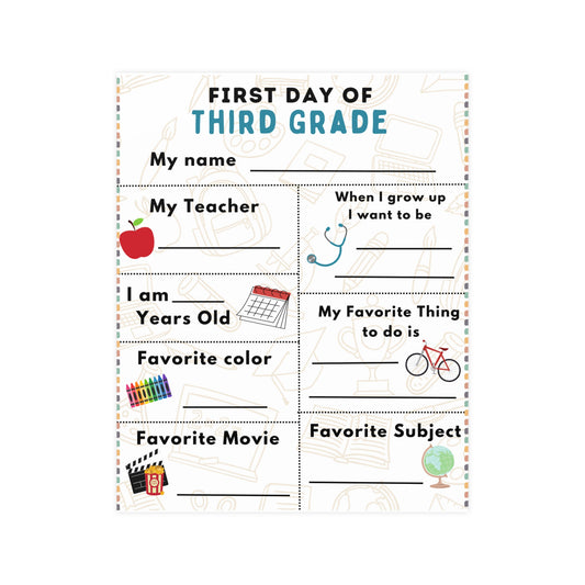 ‘First Day of Third Grade’ Poster