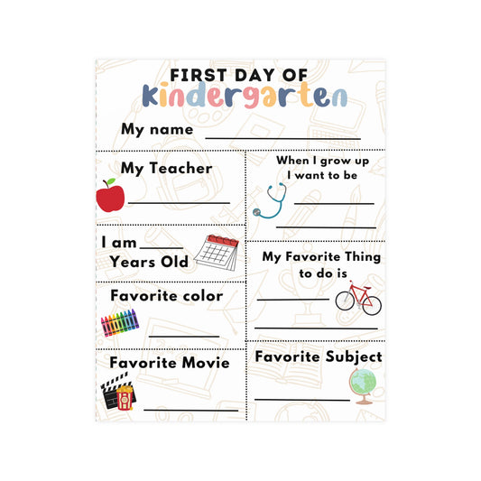 ‘First Day of Kindergarten’ Poster