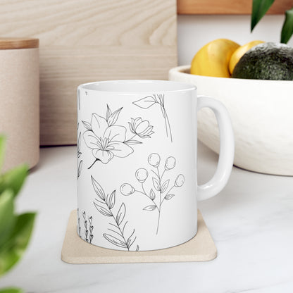 ‘White Floral’ Ceramic Mug 11oz