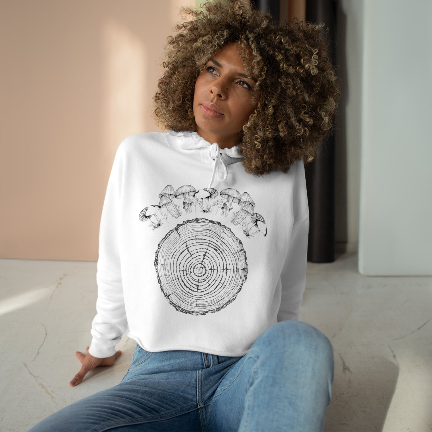 'Mushroom Tree Ring' Crop Hoodie