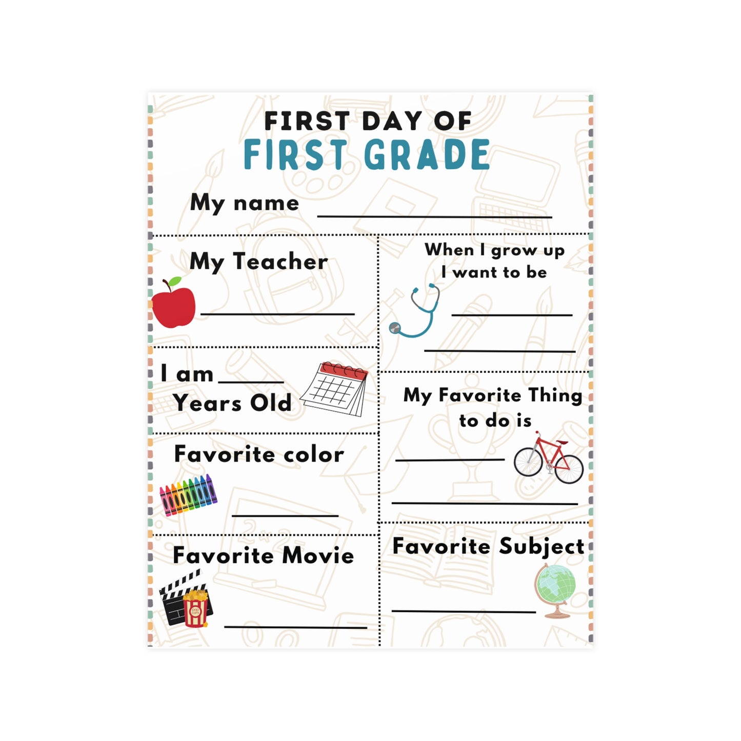 ‘First Day of First Grade’ Poster
